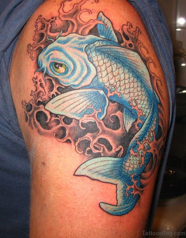 Stylish Fish Tattoo On Shoulder