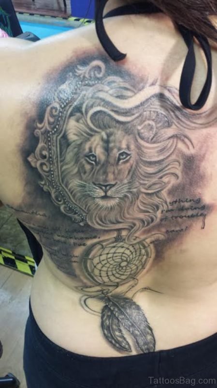 Stylish Lion Tattoo On Back
