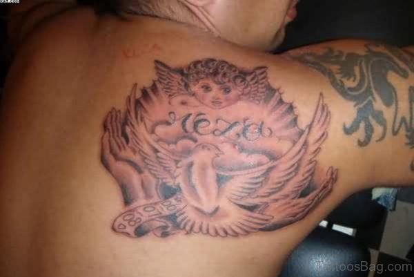 Stylish Memorial Angel Tattoo On Back