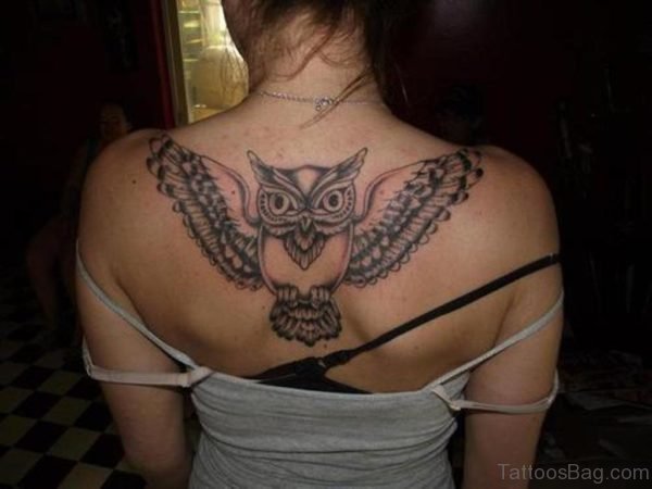 Stylish Owl Tattoo On Back