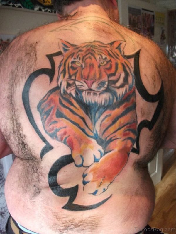 Stylish Tiger Tattoo On Back