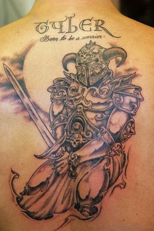 Stylish Warrior Tattoo On Back