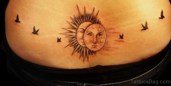 Sun And Moon With Birds Tattoo