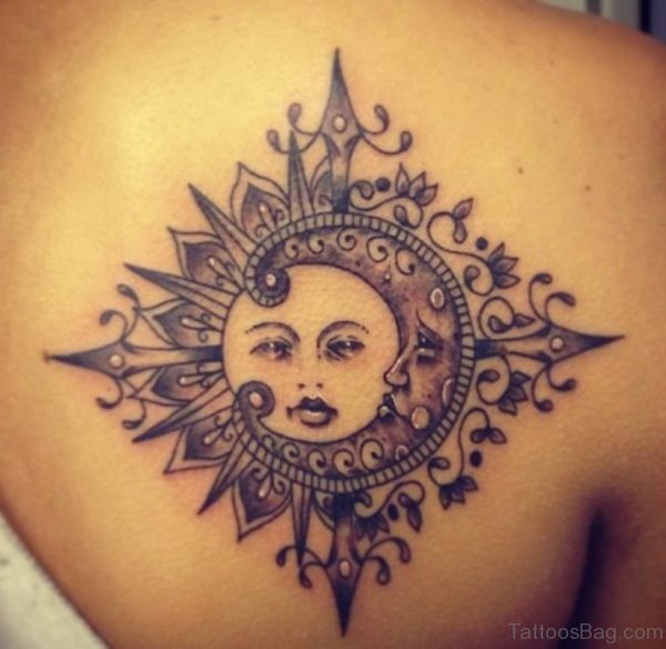 Sun and Moon Tattoo On Back