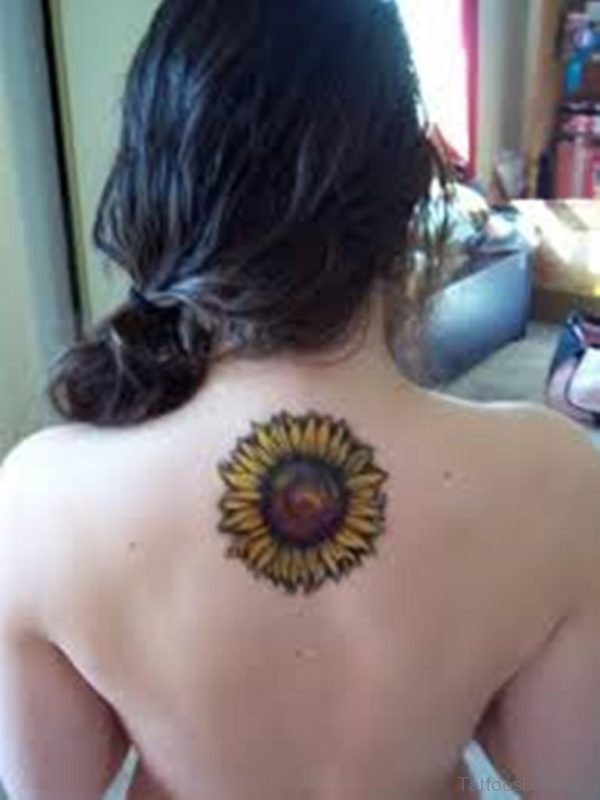 Sunflower Tattoo On Upper Back