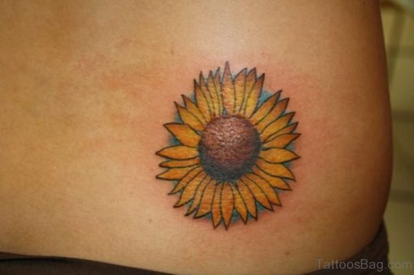 Sunflower Tattoo On Waist For Girls