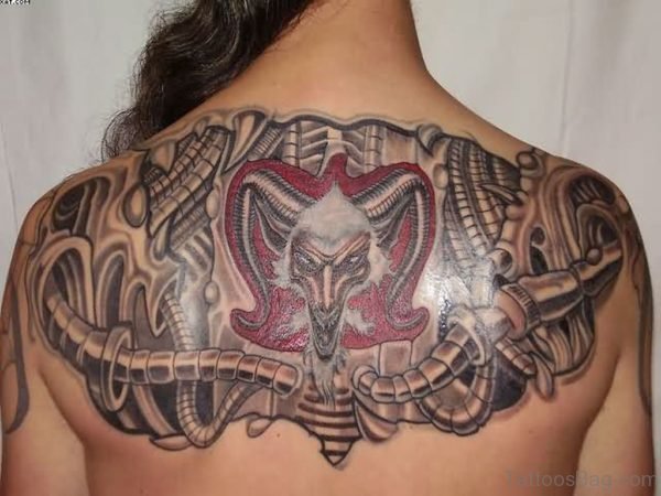 Superb Biomechanical Tattoo On Upper Back