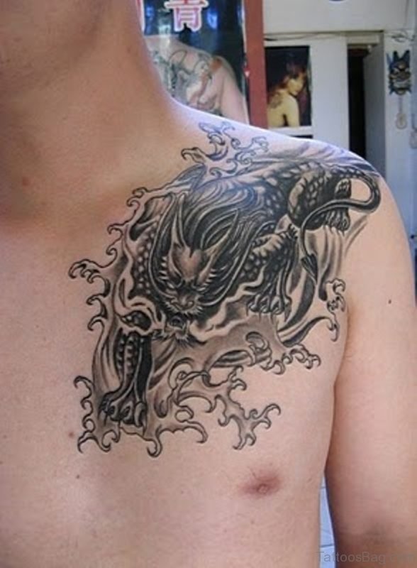 Sweet Black Dragon Shoulder Tattoo
