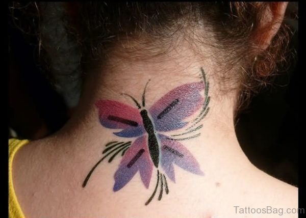 Sweet Butterfly Tattoo On Neck