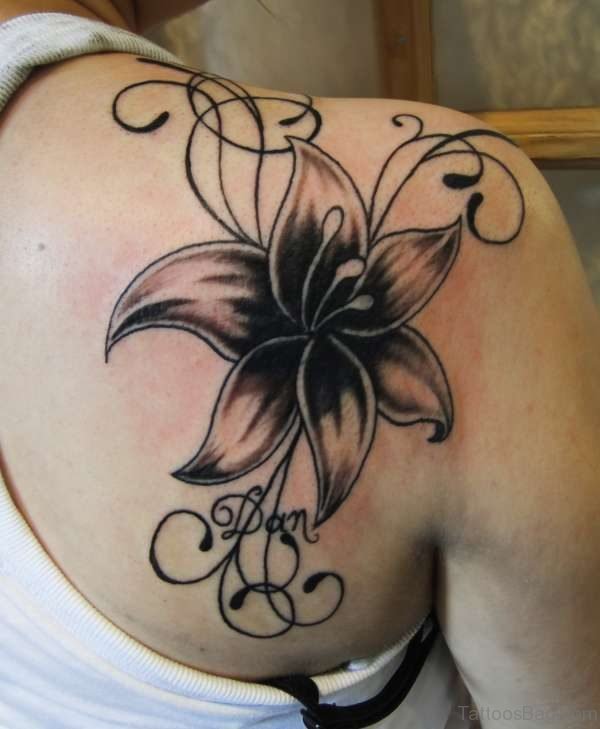 Sweet Lily Tattoo On Back Shoulder