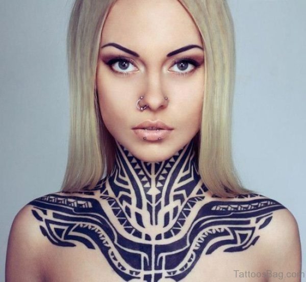 Sweet Tribal Neck Tattoo For Women