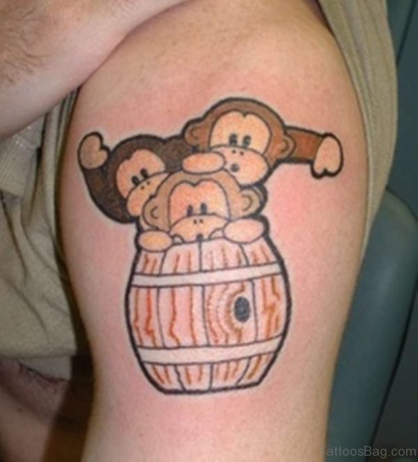 Three Cute Monkeys Shoulder Tattoo