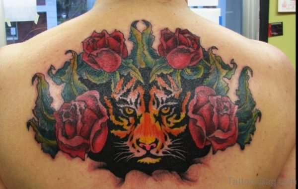 Tiger Face And Rose Tattoo