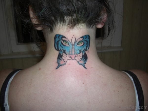 Tiger Face On Butterfly Tattoo