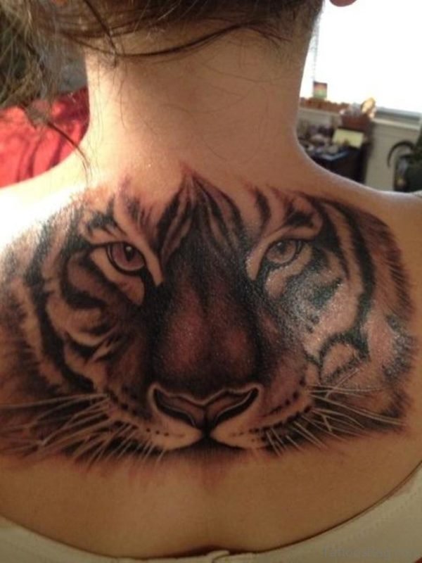 Tiger face Tattoo On Back 
