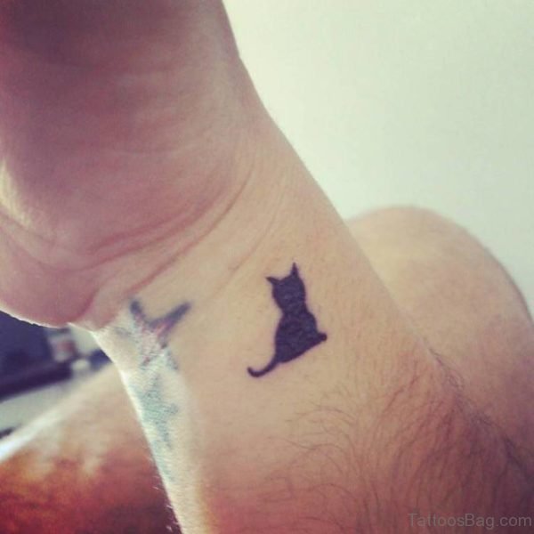Tiny Black  Cat Tattoo