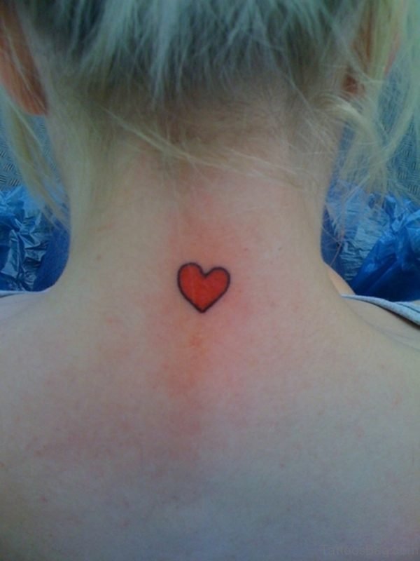 Tiny Red Heart Neck Tattoo