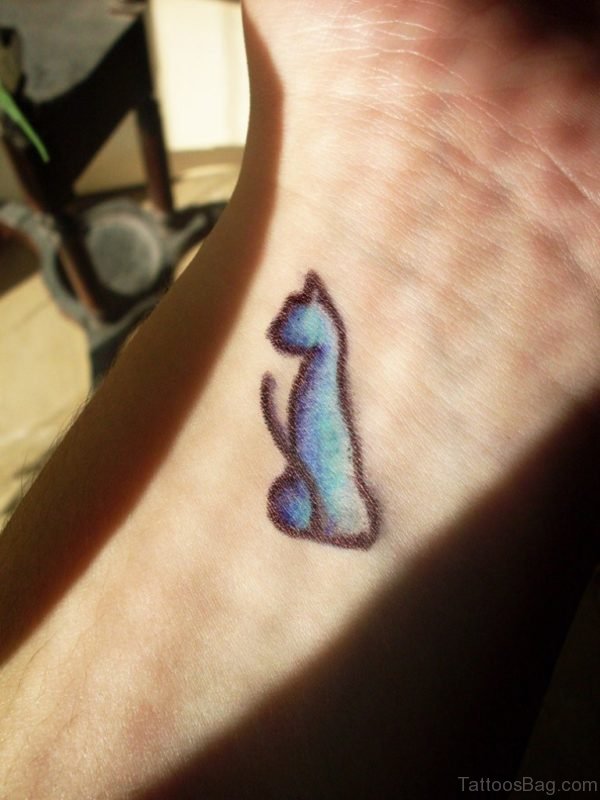 Tiny Colored  Cat Tattoo On Wrist