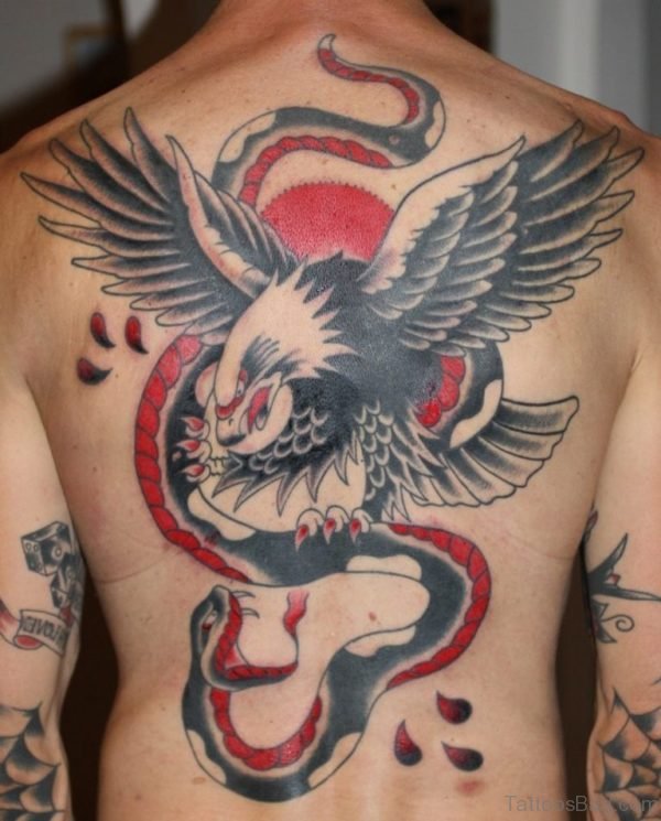 Traditional Eagle And Snake Tattoo