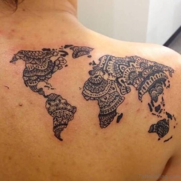Traditional  World Map On Upper Back