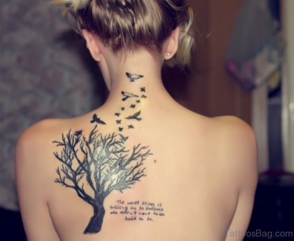 Tree And Birds Tattoo On Back