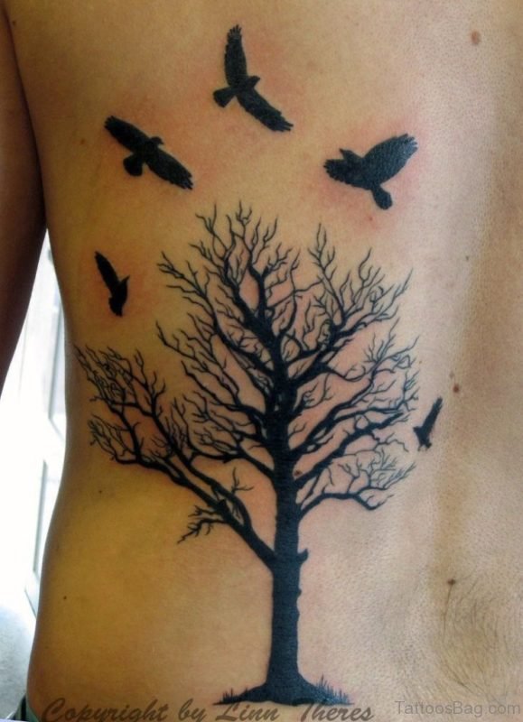 Tree And Flying Birds Tattoo