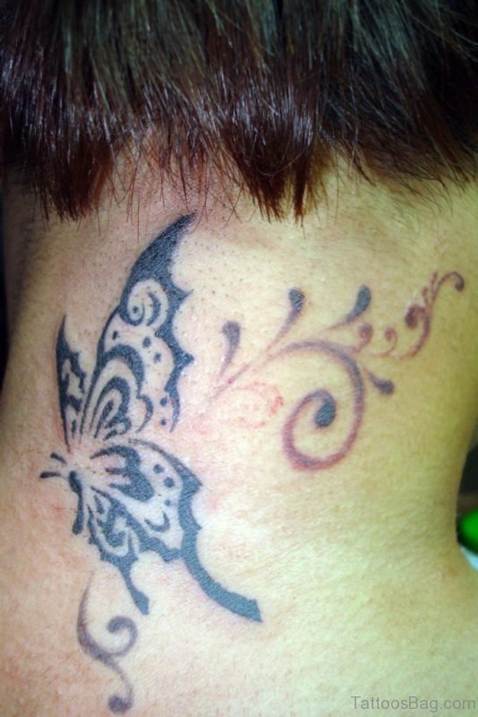Tribal Butterfly Neck Tattoo Design