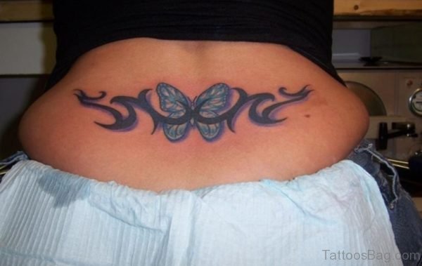 Tribal  Butterfly Tattoo Design On Lower Back