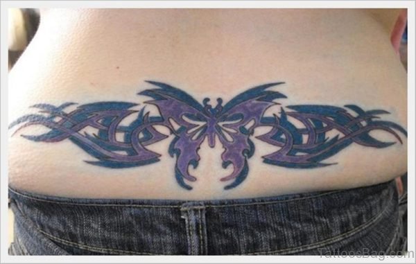 Tribal Butterfly Tattoo On Lower Back