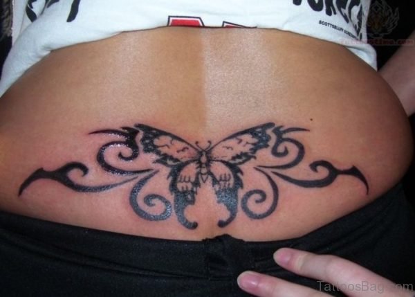 Tribal Butterfly Tattoo On Lower Back