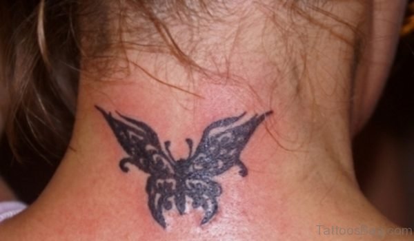 Tribal Butterfly Tattoo On Neck