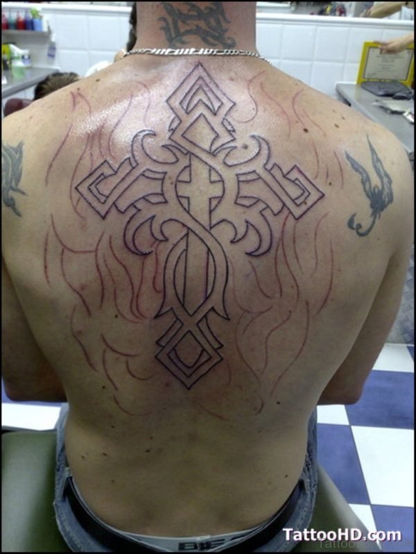 Tribal Cross Back Tattoo