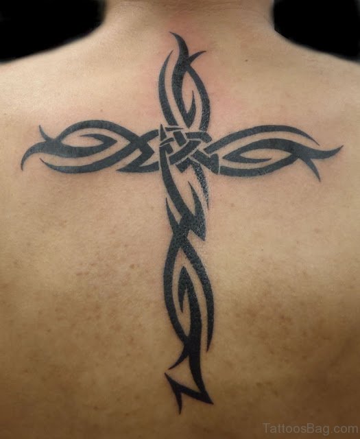 Tribal Cross Tattoo On Neck