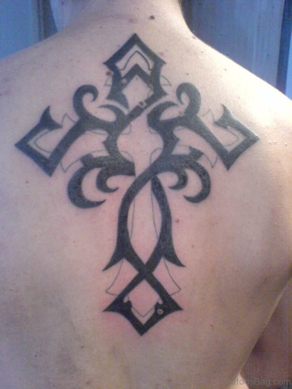 Tribal Cross Tattoo On Back 