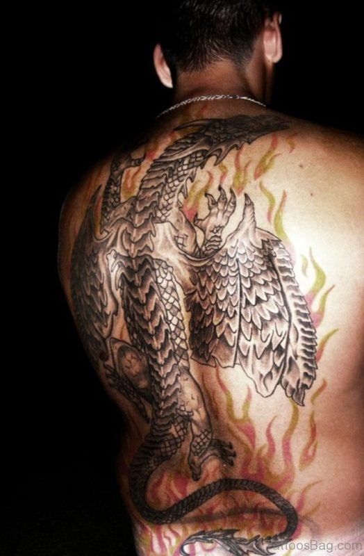 Tribal  Dragon Tattoo On Full Back