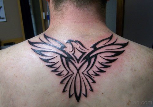Tribal Eagle Tattoo On Upper Back