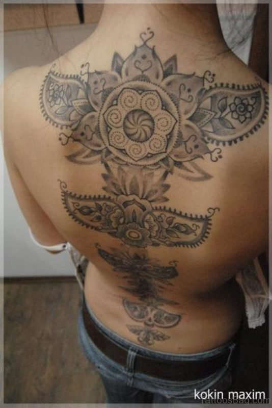 Tribal Flower Tattoo On Back