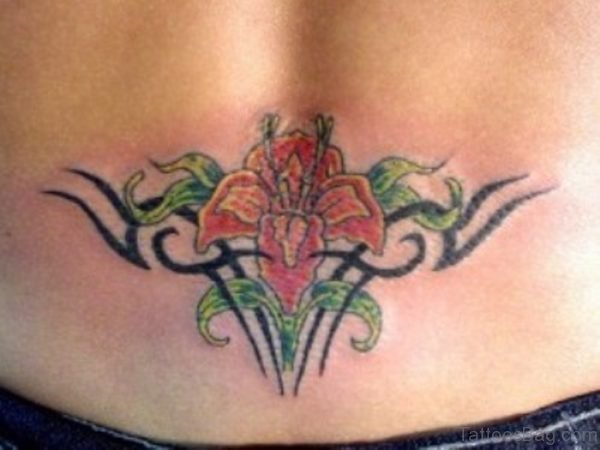 Tribal Flower Tattoo On Lower Back