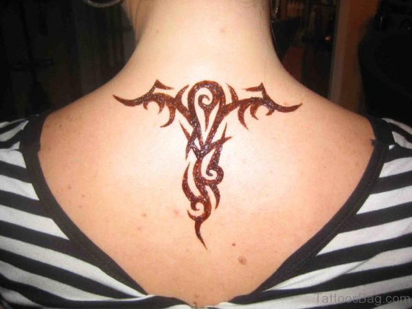 Tribal  Henna Tattoo On Upper Back