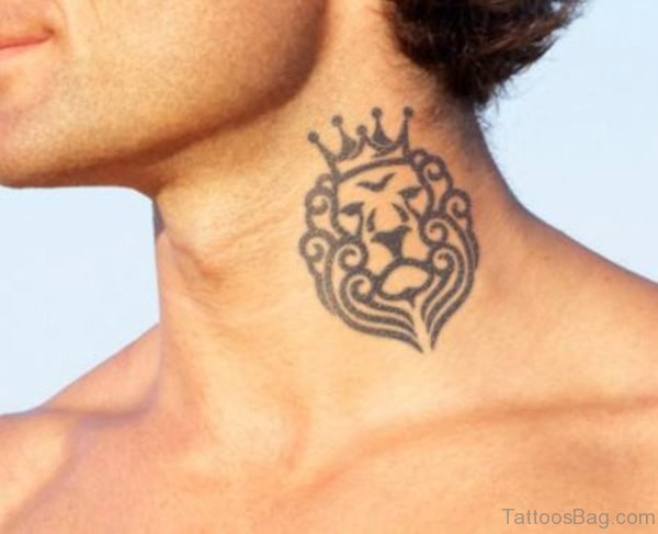 Tribal Lion Tattoo On Neck