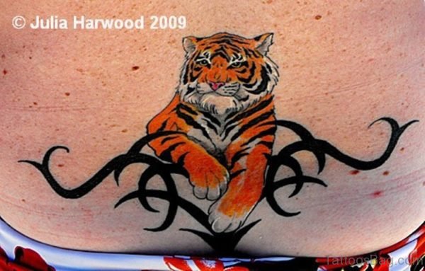 Tribal Tiger Tattoo On Lower Back