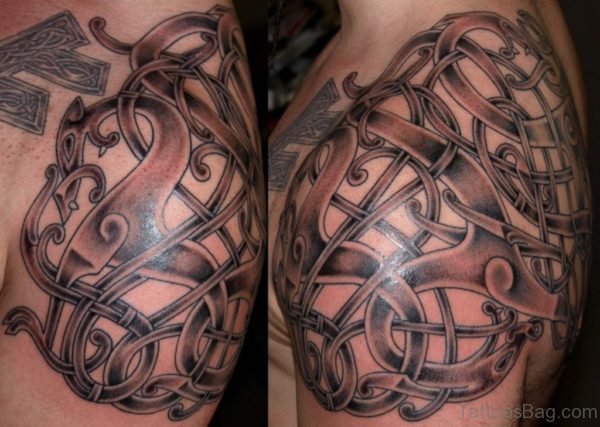 Tribal Viking Tattoo On Right Shoulder