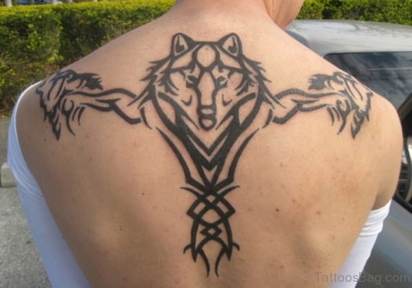 Tribal Wolf Tattoo On Back 