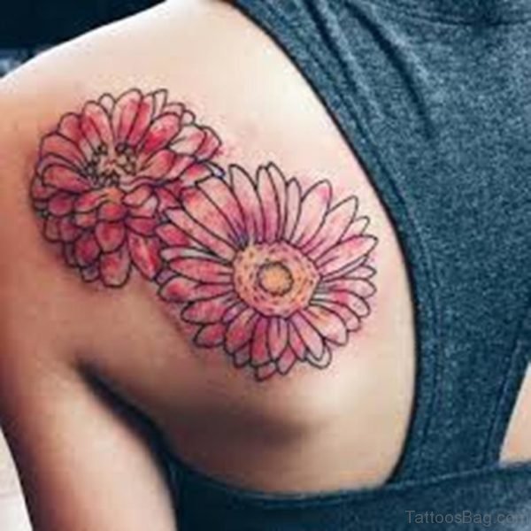  Daisy Flowers Tattoo On Left Back