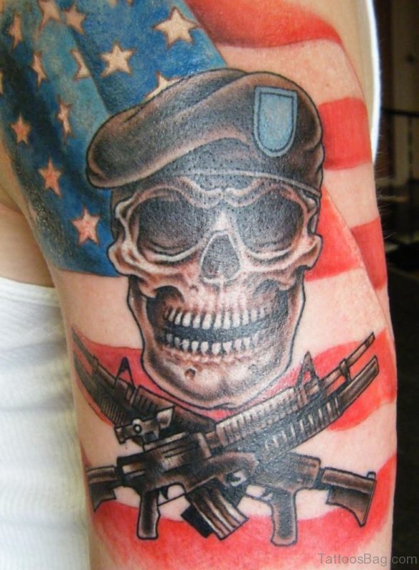 US Flag And Skull Tattoo