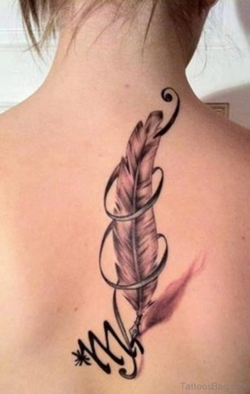 Unique Feather Tattoo On Back