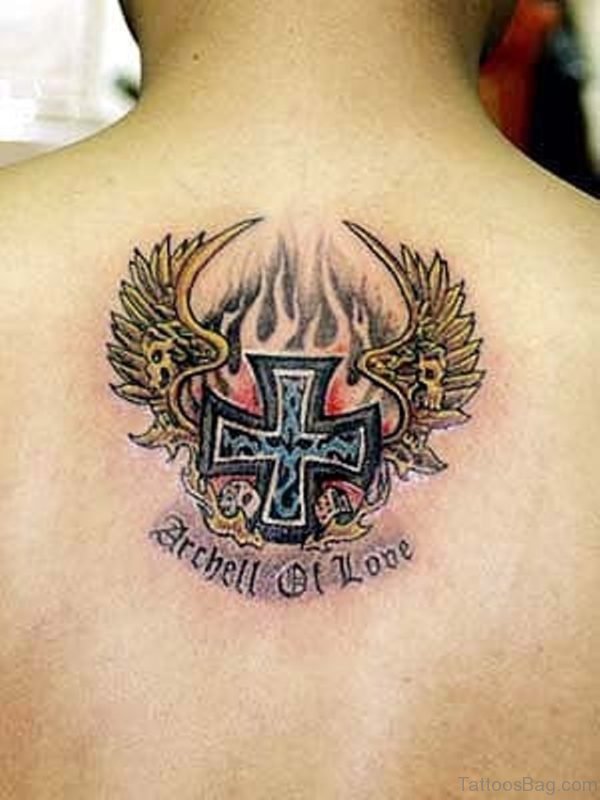 Upper Back Cross Tattoo