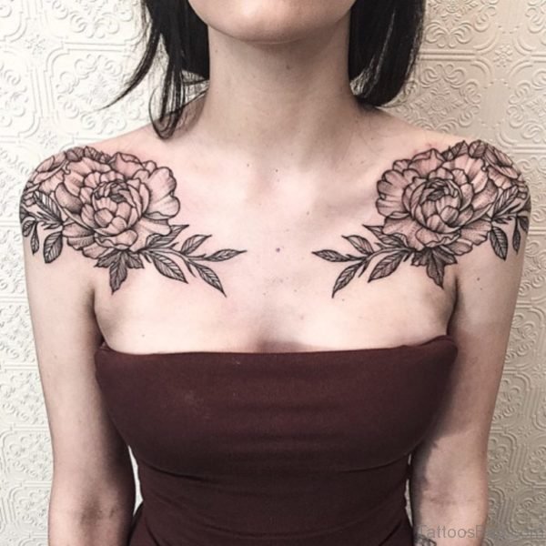 Vintage Flower Tattoo On Shoulder