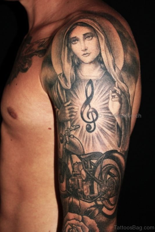 Virgin Mary Shoulder Tattoo Design