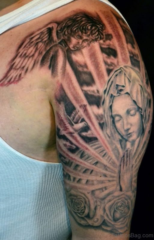 Virgin Mary Sleeve Shoulder Tattoo